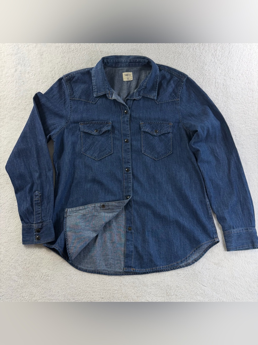 Gap 1969 Western Denim Pearl Snap Shirt Womens Large Cowboy Cowgirl